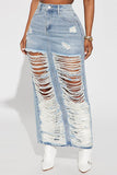 Goosudu Gradient Urban Pocket Ripped Denim Skirt