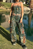 Goosudu Tie Dye Cool Denim Camisole & Multi Pocket Pants