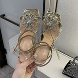 Goosudu Rhinestone Feminine Transparent Strap Strappy Heels