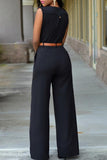 Goosudu Elegant Solid Color V Neck Belt Sleeveless Jumpsuits