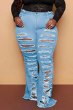 Goosudu Casual Solid Ripped Plus Size Jeans