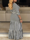 Goosudu Stripe Ruffle Maxi Dress