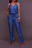 Goosudu Fashion Slim Casual Zipper Denim Jumpsuit