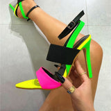 Goosudu Color Block Colorful Buckled Pointed Toe Sandals