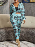 Goosudu Plaid Zip-Front Hoodie & Pants Set