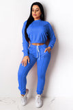 Goosudu Sports Solid Color Pant Set Long-Sleeved Pullover Top + Drawstring Trousers Suit