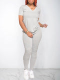 Goosudu Solid V-Neck Tee & Pants Set