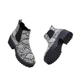 Goosudu Women Casual Snakeskin Platform Slip On Boots