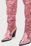 Goosudu Pink Snake Print Patchwork Modern Boots