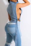 Goosudu Solid Color Hot Buckled Denim Camisole