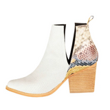 Goosudu Slip On Cutout Pointed Toe Snakeskin Mid Heel Ankle Boots