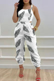 Goosudu Fashion Casual Letter Print Bandage Backless Spaghetti Strap Regular Jumpsuits