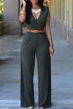 Goosudu Elegant Solid Color V Neck Belt Sleeveless Jumpsuits