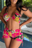 Goosudu Sexy Print Split Joint Draw String Swimwears