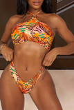 Goosudu Sexy Print Hollowed Out Split Joint Swimwears