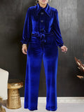 Goosudu Velvet Shirt & Wide-Leg Pants Set