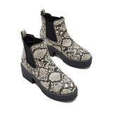 Goosudu Women Casual Snakeskin Platform Slip On Boots