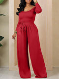 Goosudu Solid Boat-Neck Top & Tied Pants Set