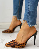 Goosudu Pointed Toe Leopard Slingback Thin Heeled Sandals