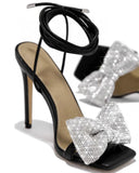 Goosudu Rhinestone Bow Stunning Square Toe Sandals