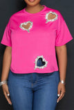 Goosudu Hollow-Out Rhinestone Heart Decor Stunning T-Shirt