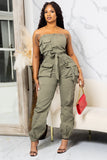 Goosudu Boat Neck Tube Pocket Tied Up Bodycon Trousers Casual Jumpsuits