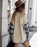 Goosudu Clearance Women's Color Block Plaid Shirt Jacket Khaki