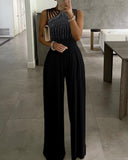 Goosudu Sexy Hot Drilling Patchwork Halter Straight Jumpsuits