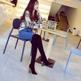 Women Chunky Heeled Suede Pointed Toe Knee Boots