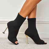 MOUSSE FIT Women Peep Toe Stiletto Heeled Sock Boots