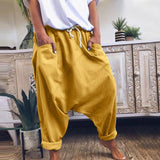 Goosudu Women Harem Pants Trousers Boho Mid Waist Pants Women Solid Check Pants Baggy Wide Leg Casual Capris