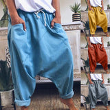 Goosudu Women Harem Pants Trousers Boho Mid Waist Pants Women Solid Check Pants Baggy Wide Leg Casual Capris