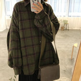 goosudu Flannel Oversized Shirt Long Sleeve Collared Boyfriend Plaid Blouse Fall Winter Women's Blouses & Shirts *