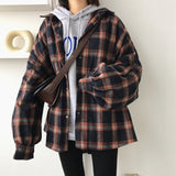 goosudu Flannel Oversized Shirt Long Sleeve Collared Boyfriend Plaid Blouse Fall Winter Women's Blouses & Shirts *