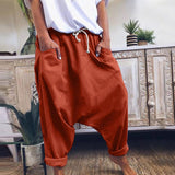 Goosudu Women Harem Pants Trousers Boho Mid Waist Pants Women Solid Check Pants Baggy Wide Leg Casual Capris