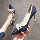 goosudu Women Cute Blue Comfortable Office High Heel Shoes Lady fashion Sweet Spring Slip On High Heel Pumps Mujer Tacones Altos E273