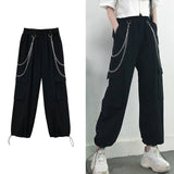 Goosudu Streetwear Cargo Pants Women Casual Joggers Black High Waist Loose Female Trousers Korean Style Ribbon Ladies Pants