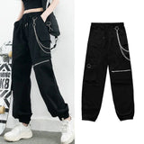 Goosudu Streetwear Cargo Pants Women Casual Joggers Black High Waist Loose Female Trousers Korean Style Ribbon Ladies Pants