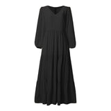 Stylish Ruffle Maxi Dress Casual Puff Sleeve Tunic Vestidos Female Solid Robe Women's Autumn Sundress