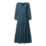 Stylish Ruffle Maxi Dress Casual Puff Sleeve Tunic Vestidos Female Solid Robe Women's Autumn Sundress