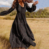 Stylish Ruffle Maxi Dress Casual Puff Sleeve Tunic Vestidos Female Solid Robe Women's Autumn Sundress