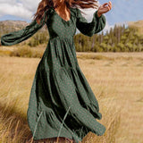 Stylish Ruffle Maxi Dress Casual Puff Sleeve Tunic Vestidos Female Solid Robe Women's Autumn Sundress