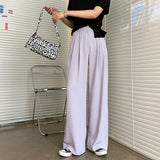 Summer Loose Casual Long Women Fashion Thin High Waist Pants Black Simple Wide-leg Pants Trousers Korean