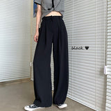 Summer Loose Casual Long Women Fashion Thin High Waist Pants Black Simple Wide-leg Pants Trousers Korean