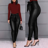 Goosudu Spring Women Pu Leather Pants Black Sexy Stretch Bodycon Trousers High Waist Long Casual Pencil S-3XL Winter