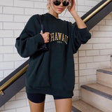 Women Embroidery Letter Print Sweatershirts Round Neck Oversize Sweatershirt Casual Tops Autumn Spring Purple Hoodies