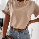 100% Cotton Casual Ruffles Short Sleeve Plus Size T Shirts Women Fashion Solid Loose T Shirt Spring Summer All-match Top Ladies