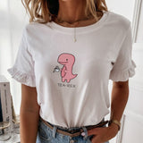 100% Cotton Casual Ruffles Short Sleeve Plus Size T Shirts Women Fashion Solid Loose T Shirt Spring Summer All-match Top Ladies