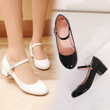 goosudu Summer Concise Black White Pu Patent Leather Block Chunky Heels Student Princess Dress Show Mary Jane Shoes Pumps Women