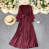 goosudu Autumn Fashion Streetwear Long Dress Design French Pleated Maxi Dress Women Elegant O Neck Long Sleeve A-line Dress